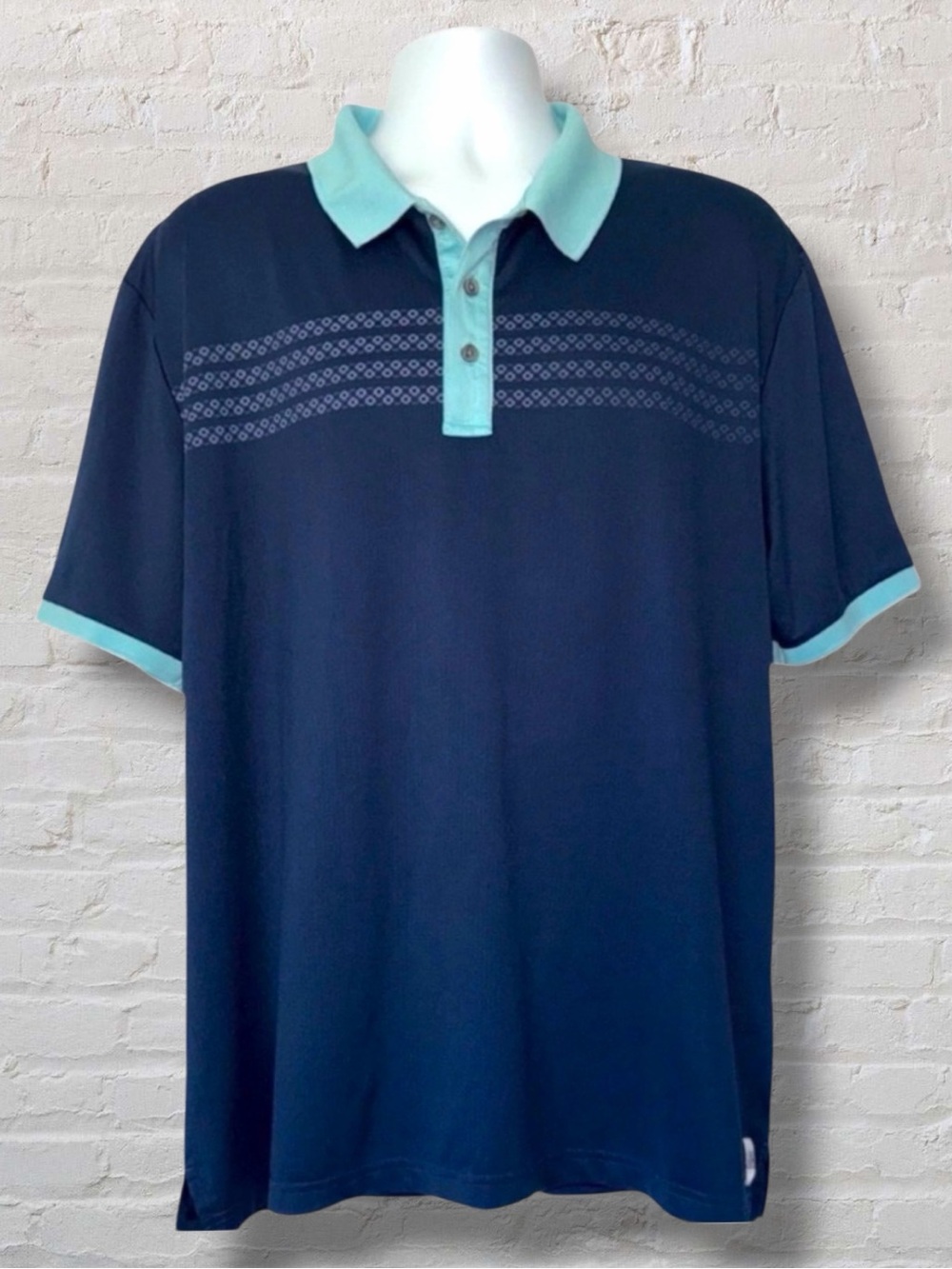 PGA TOUR Men’s XXL Golf Polo Shirt Navy Blue Aqua Trim Performance Short Sleeve